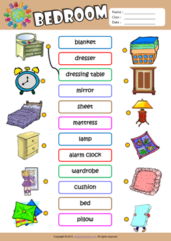 Bedroom ESL Printable Worksheets For Kids 1